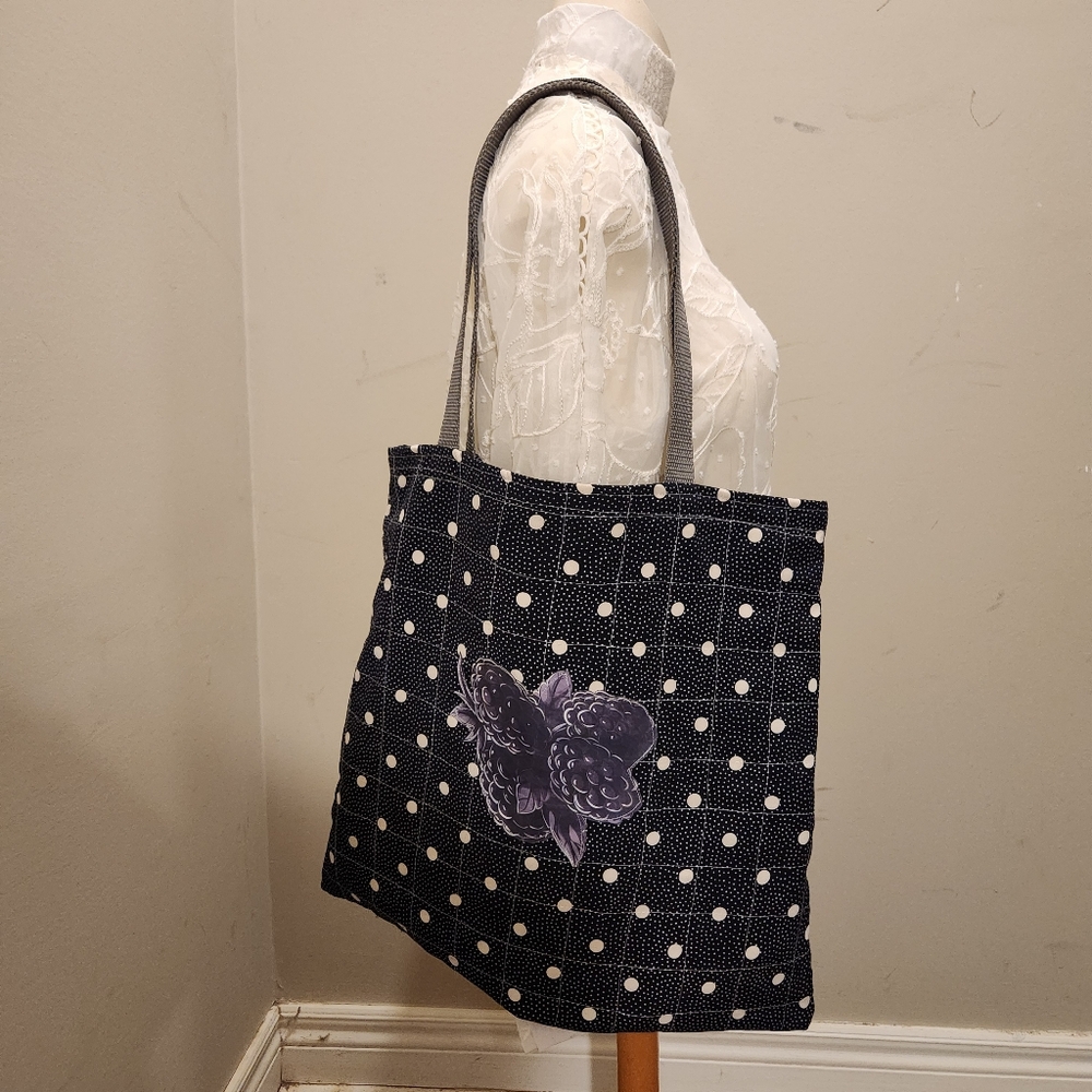 Handmade Polka Dot Tote Bag With Raspberry Appliquè/One Of A Kind